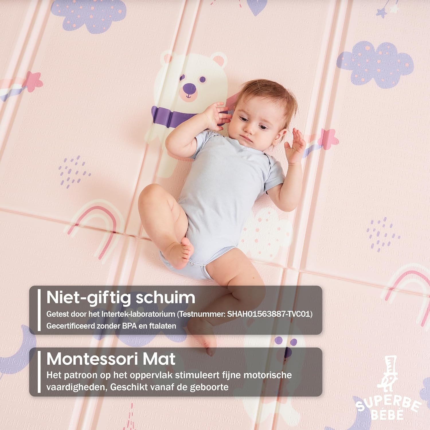 XXL Baby Speelmat 180x200cm - Dik Schuim, Omkeerbaar & Opvouwbaar