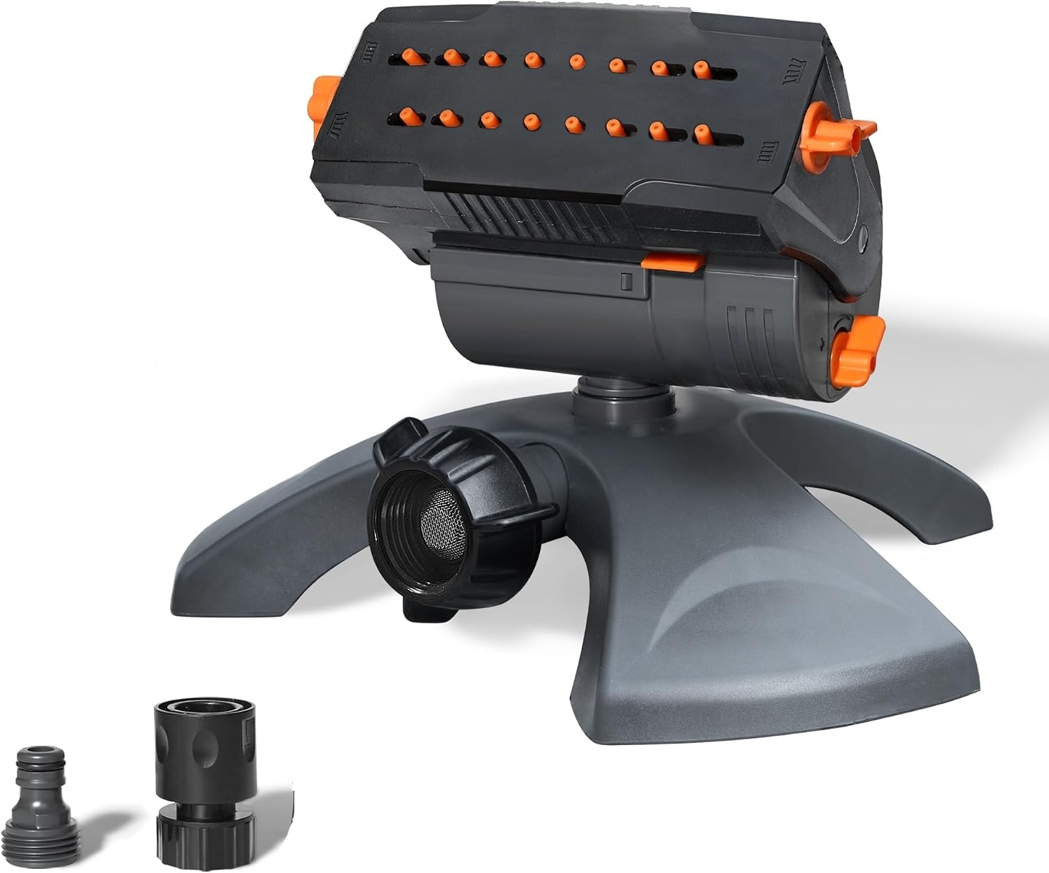 Diivoo Mini Turbo oscillerende gazonsproeier, 16 sproeiers, tuinsproeier met snelaansluiting en grote basis, watersproeier instelbare breedte, bereik en debiet, grijs