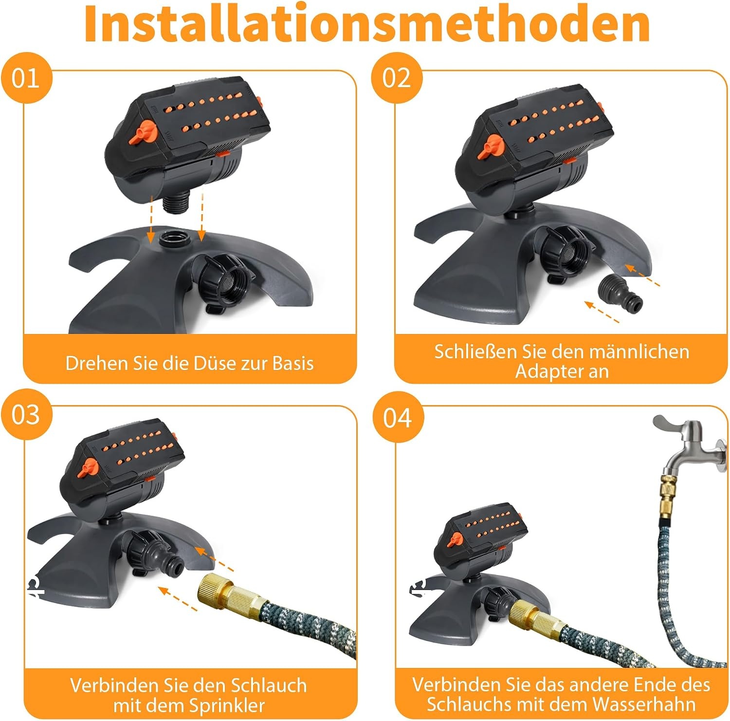Diivoo Mini Turbo oscillerende gazonsproeier, 16 sproeiers, tuinsproeier met snelaansluiting en grote basis, watersproeier instelbare breedte, bereik en debiet, grijs
