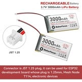 2 stuks 3,7 V 3000 mAh lithium-polymeer batterij 1S 1C oplaadbare batterij met beschermplaat en Micro JST 1.25 stekker voor ESP32 ontwikkelingsboard