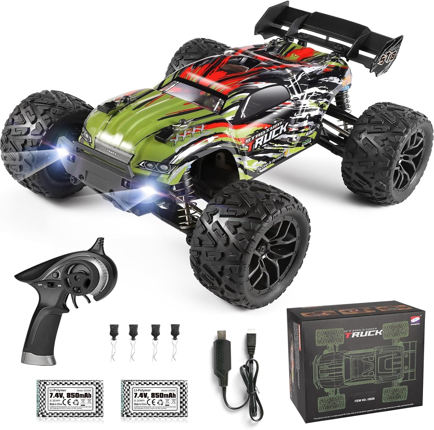 HAIBOXING Op afstand bestuurbare auto, 1/18 RC Car Hailstorm, 4WD All Terrain High Speed Racing Auto 36 kmh, 2,4 GHz RC Truck 4X4 Offroad waterdicht elektrisch aangedreven