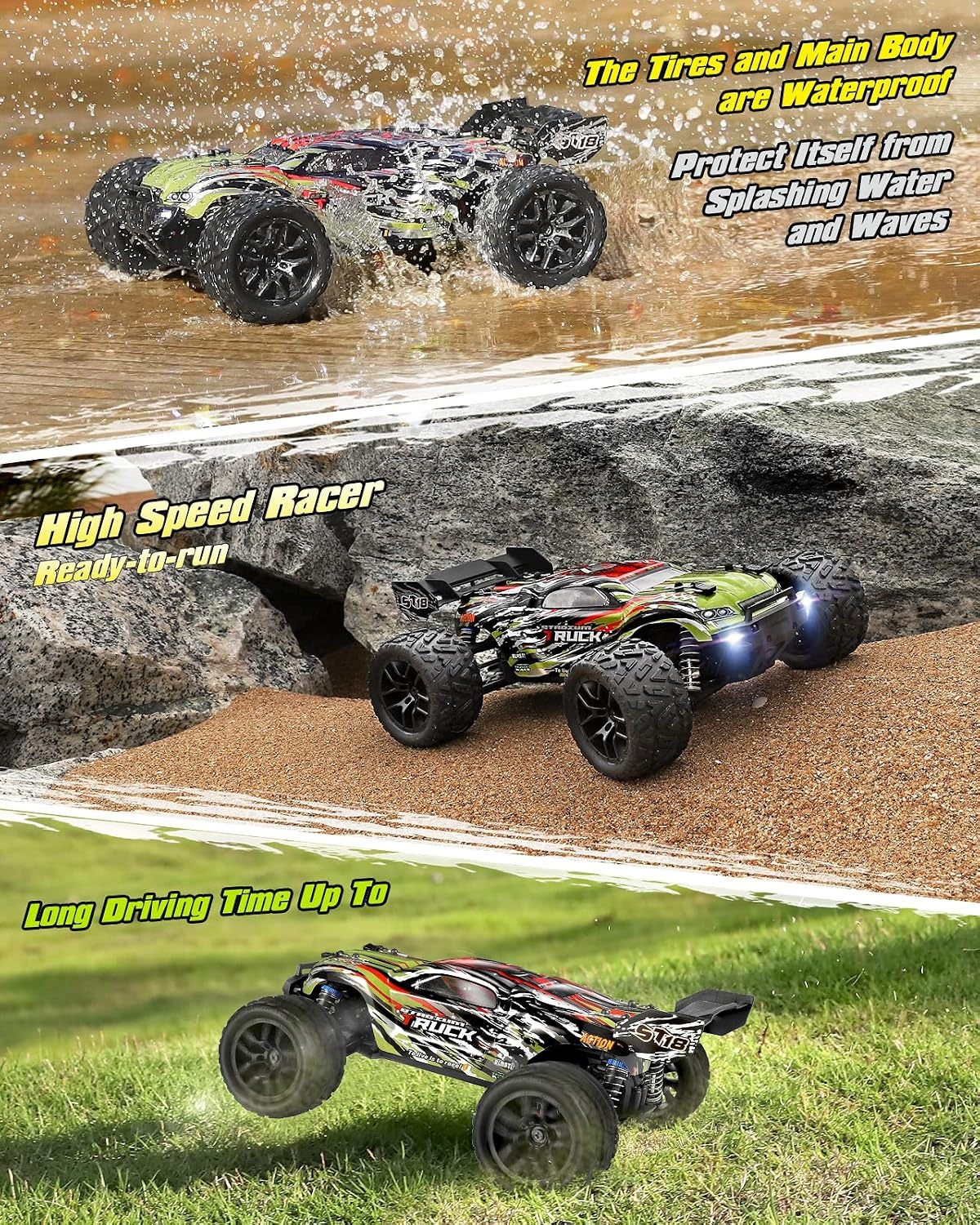 HAIBOXING Op afstand bestuurbare auto, 1/18 RC Car Hailstorm, 4WD All Terrain High Speed Racing Auto 36 kmh, 2,4 GHz RC Truck 4X4 Offroad waterdicht elektrisch aangedreven