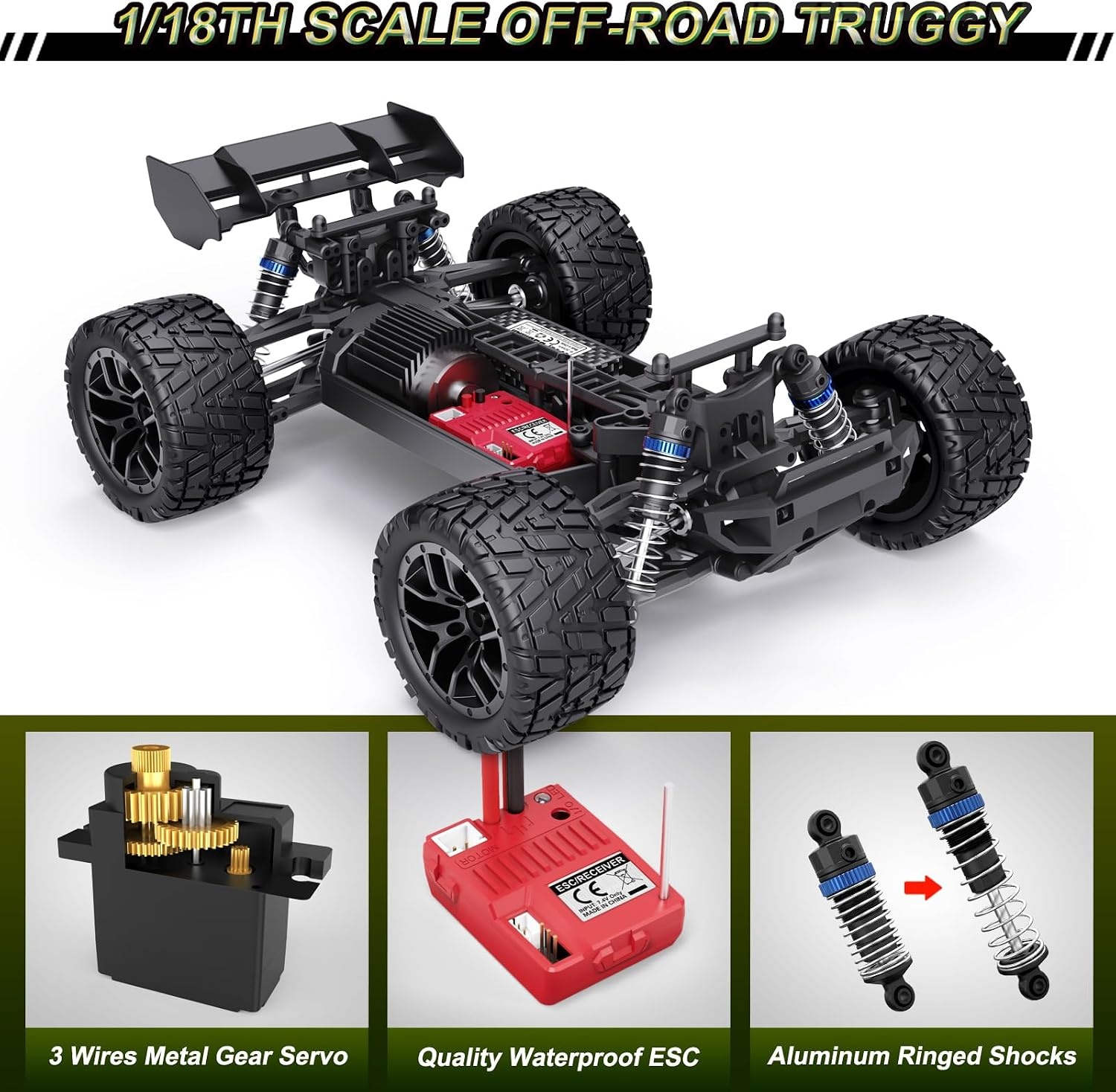 HAIBOXING Op afstand bestuurbare auto, 1/18 RC Car Hailstorm, 4WD All Terrain High Speed Racing Auto 36 kmh, 2,4 GHz RC Truck 4X4 Offroad waterdicht elektrisch aangedreven