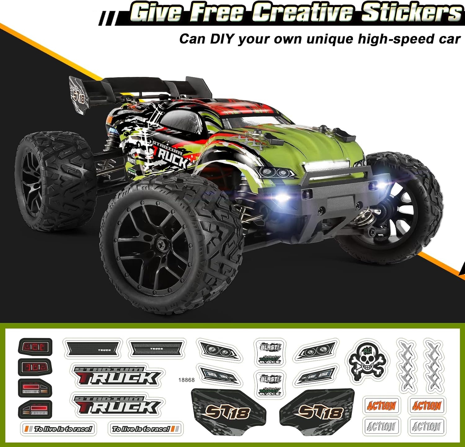 HAIBOXING Op afstand bestuurbare auto, 1/18 RC Car Hailstorm, 4WD All Terrain High Speed Racing Auto 36 kmh, 2,4 GHz RC Truck 4X4 Offroad waterdicht elektrisch aangedreven