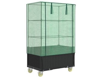vidaXL Plantenbak verhoogd met hoes en wielen 80x50x182 cm rattanlook