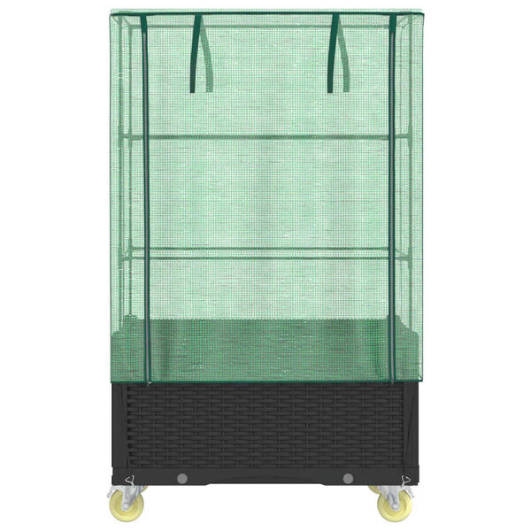 vidaXL Plantenbak verhoogd met hoes en wielen 80x50x182 cm rattanlook