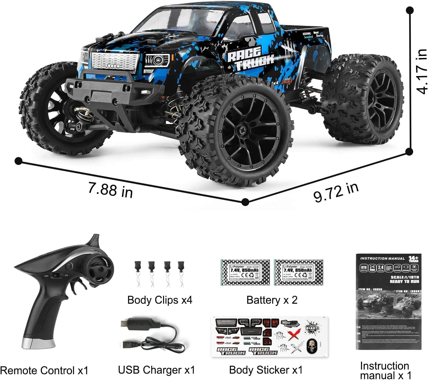 RC Monster Truck 1/18 4x4 | 36 km/u | Spatwaterdicht | 29% Korting