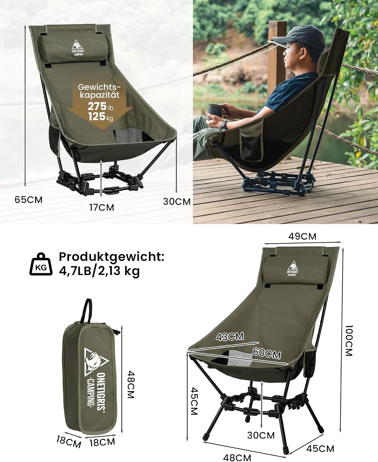 Campingstoel met Hoge Rugleuning & Zijzakken - 29% Korting