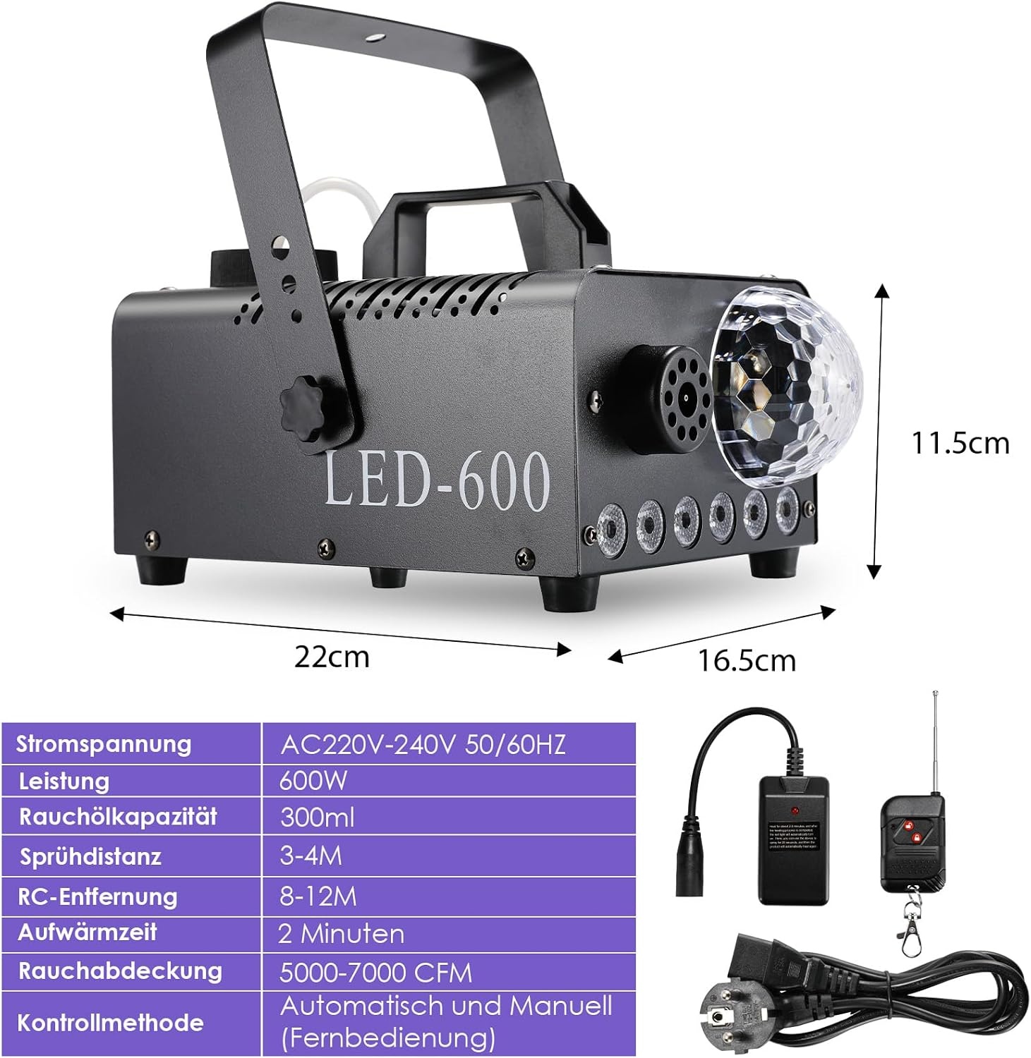 Mini Rookmachine 600W met Discobol & RGB LED - 29% Korting