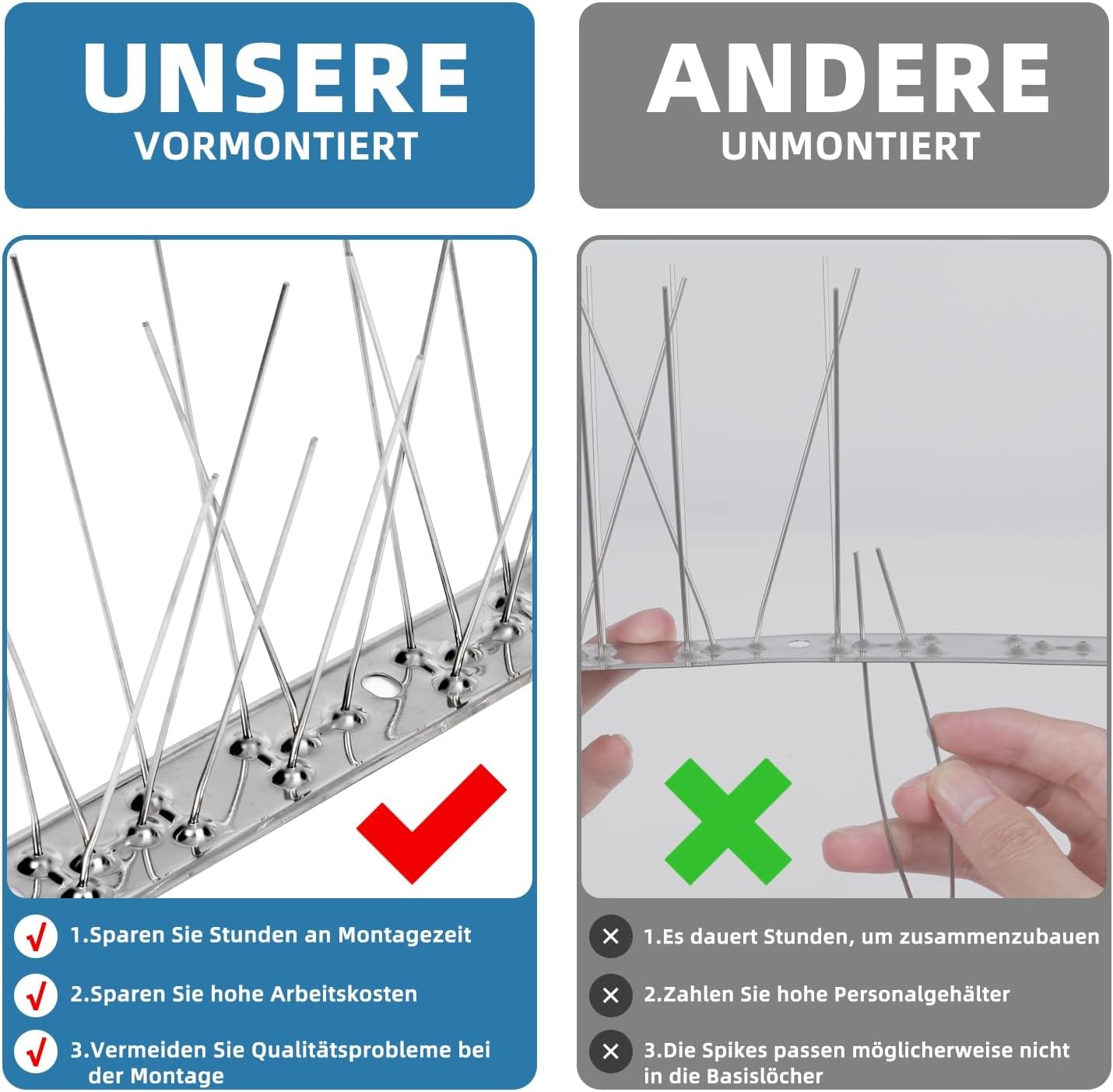 Vogelwering Spikes RVS - 10,56m - Diervriendelijk & Voorgemonteerd - 29% Korting