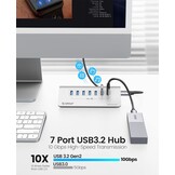 7-in-1 USB Hub 10Gbps - Aluminium - 1m Kabel - 34% Korting