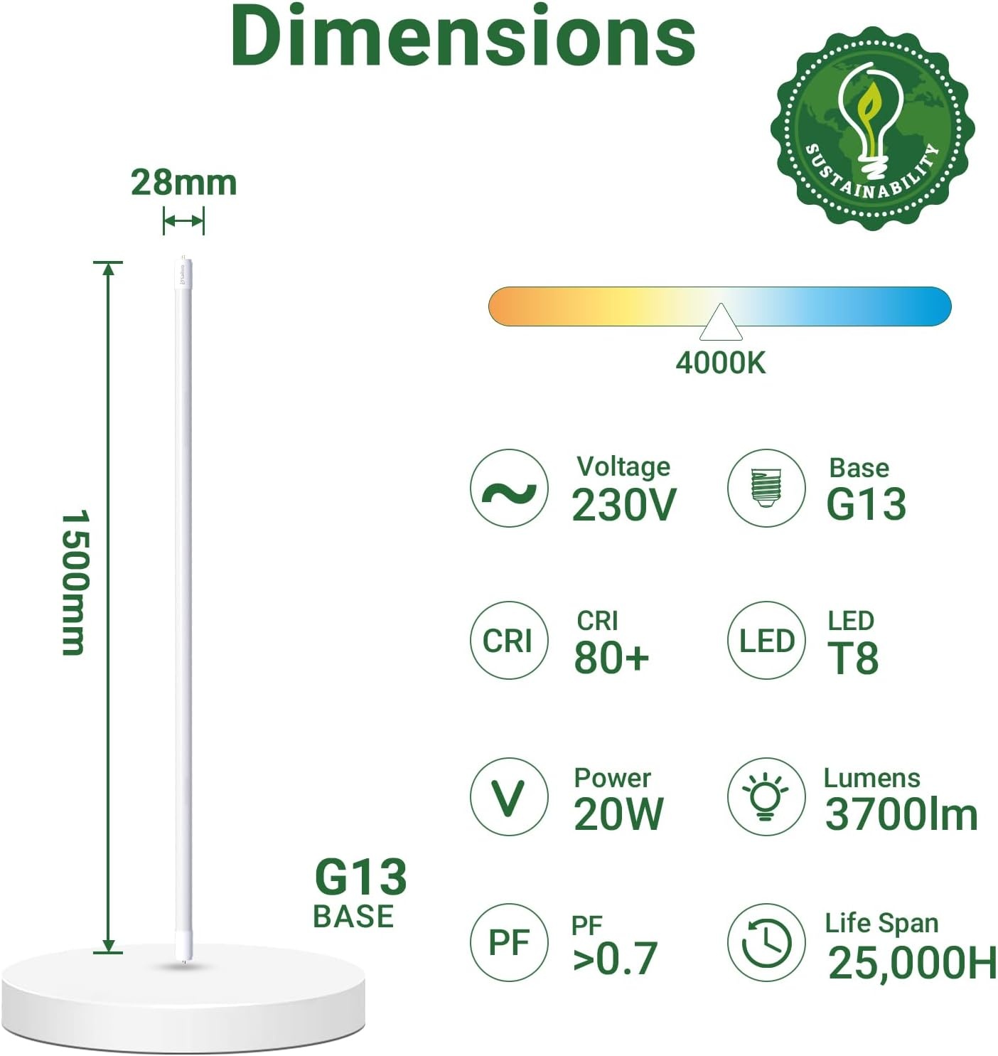 LED TL-buis T8 150cm 20W 4000K Neutraal Wit - Set van 6 (60% korting)