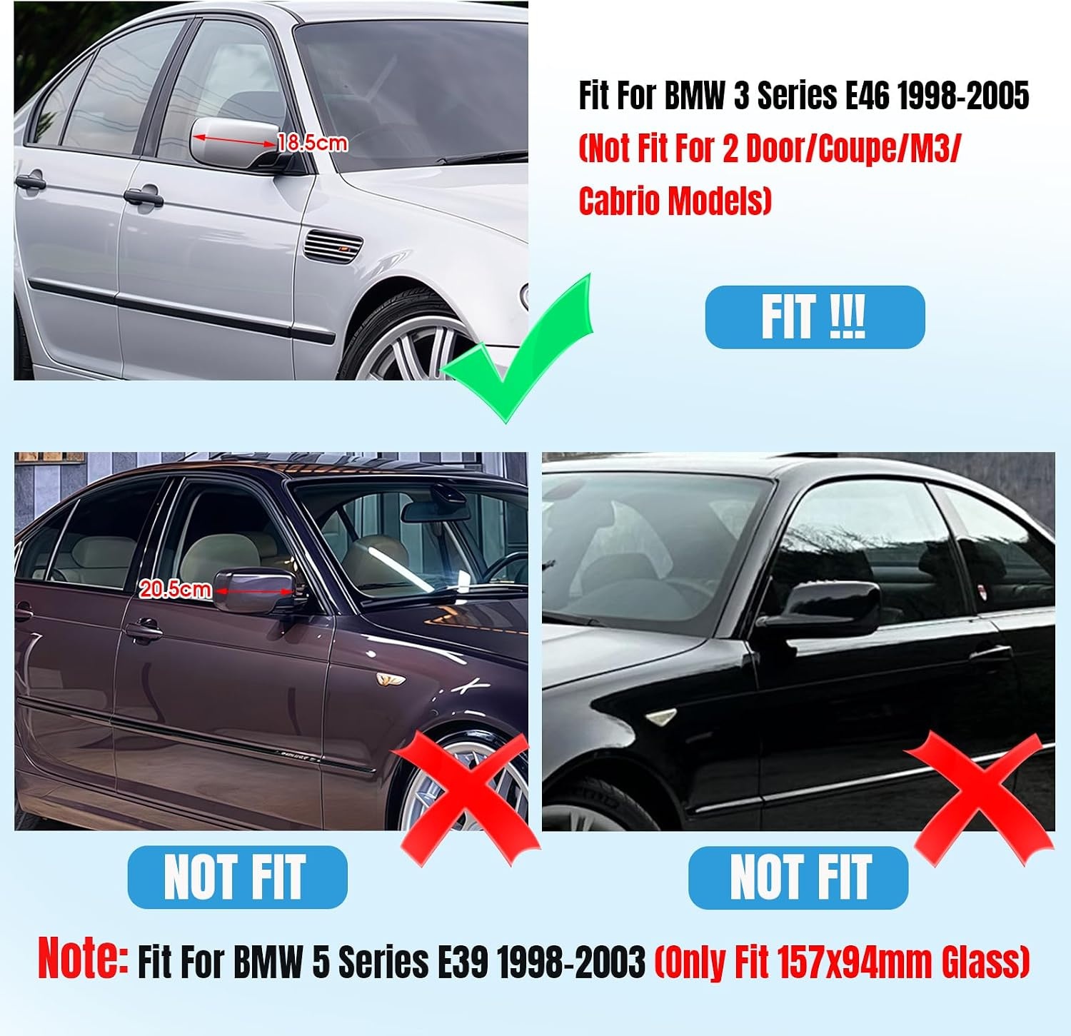 Hoogglans Zwarte Spiegelkappen BMW E46 (1998-2005) - 40% Korting!