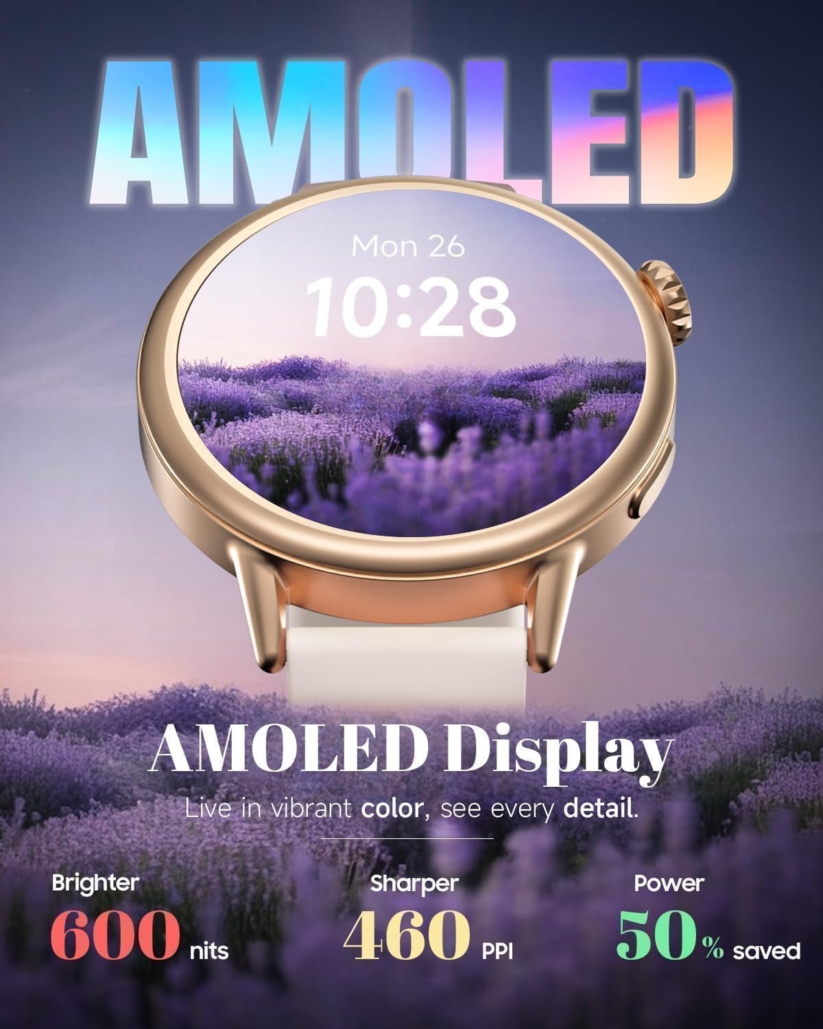 TOOBUR Smartwatch voor Dames - 37mm AMOLED - Fitness Tracker - Beige