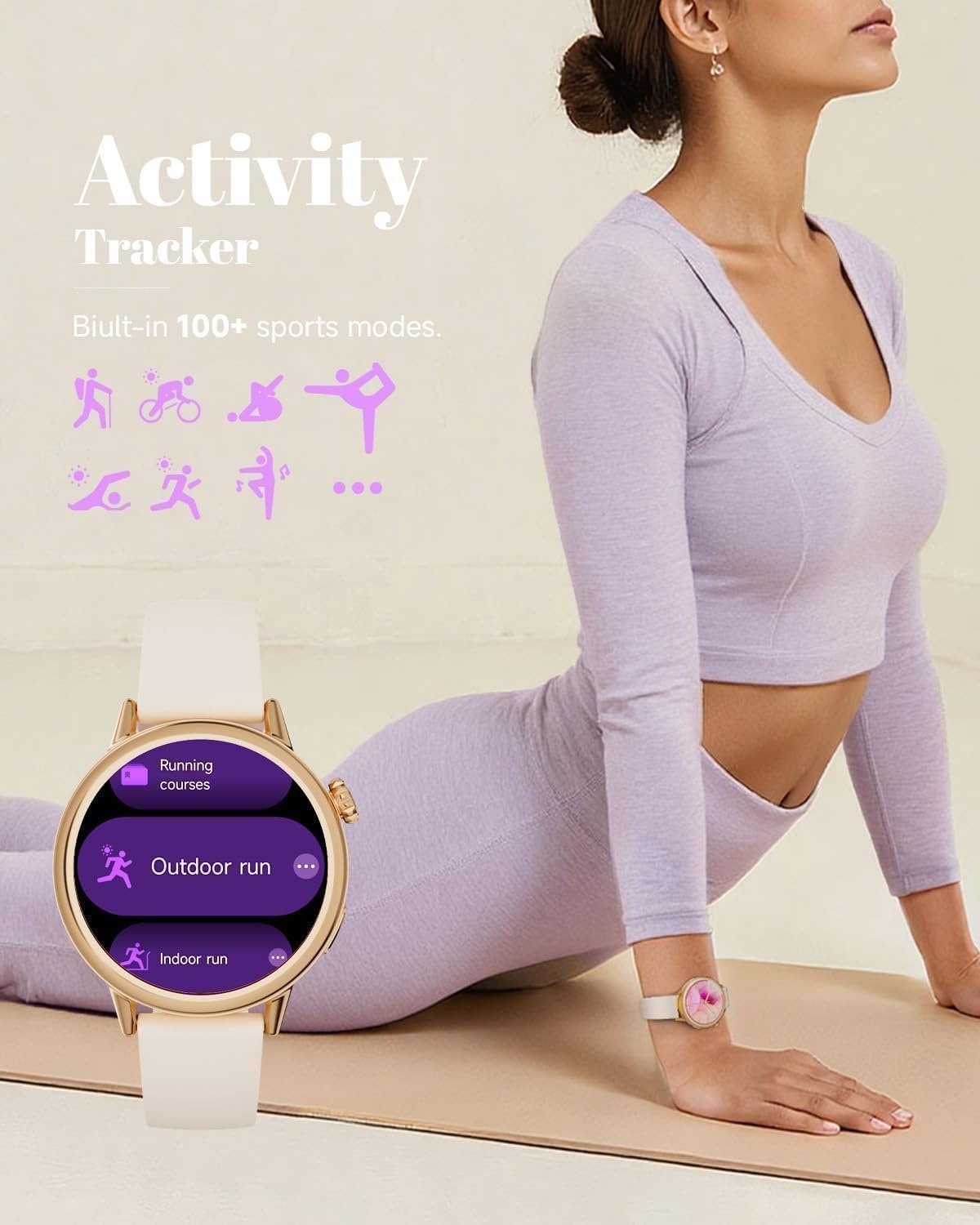 TOOBUR Smartwatch voor Dames - 37mm AMOLED - Fitness Tracker - Beige