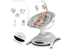 Elektrische Babywipstoel Grijs - 360° Draaibaar, 6 Schommels, 3 Ligstanden, Bewegingsdetectie - 37% Korting!