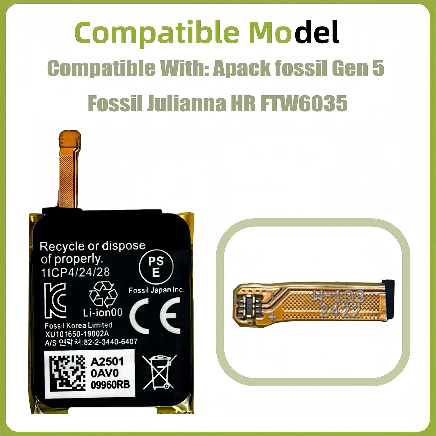Vervangende Accu APP00296 310mAh voor Fossil Gen 5/Julianna HR - 39% Korting!