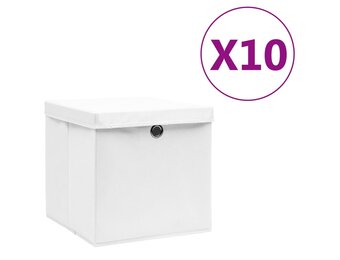vidaXL Opbergboxen met Deksel (10 stuks) - 28x28x28 cm Wit - 34% Korting