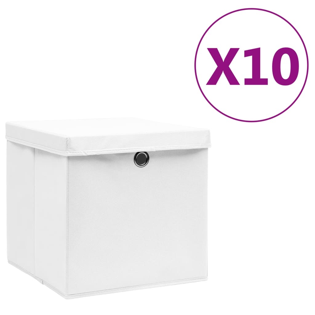 vidaXL Opbergboxen met Deksel (10 stuks) - 28x28x28 cm Wit - 34% Korting