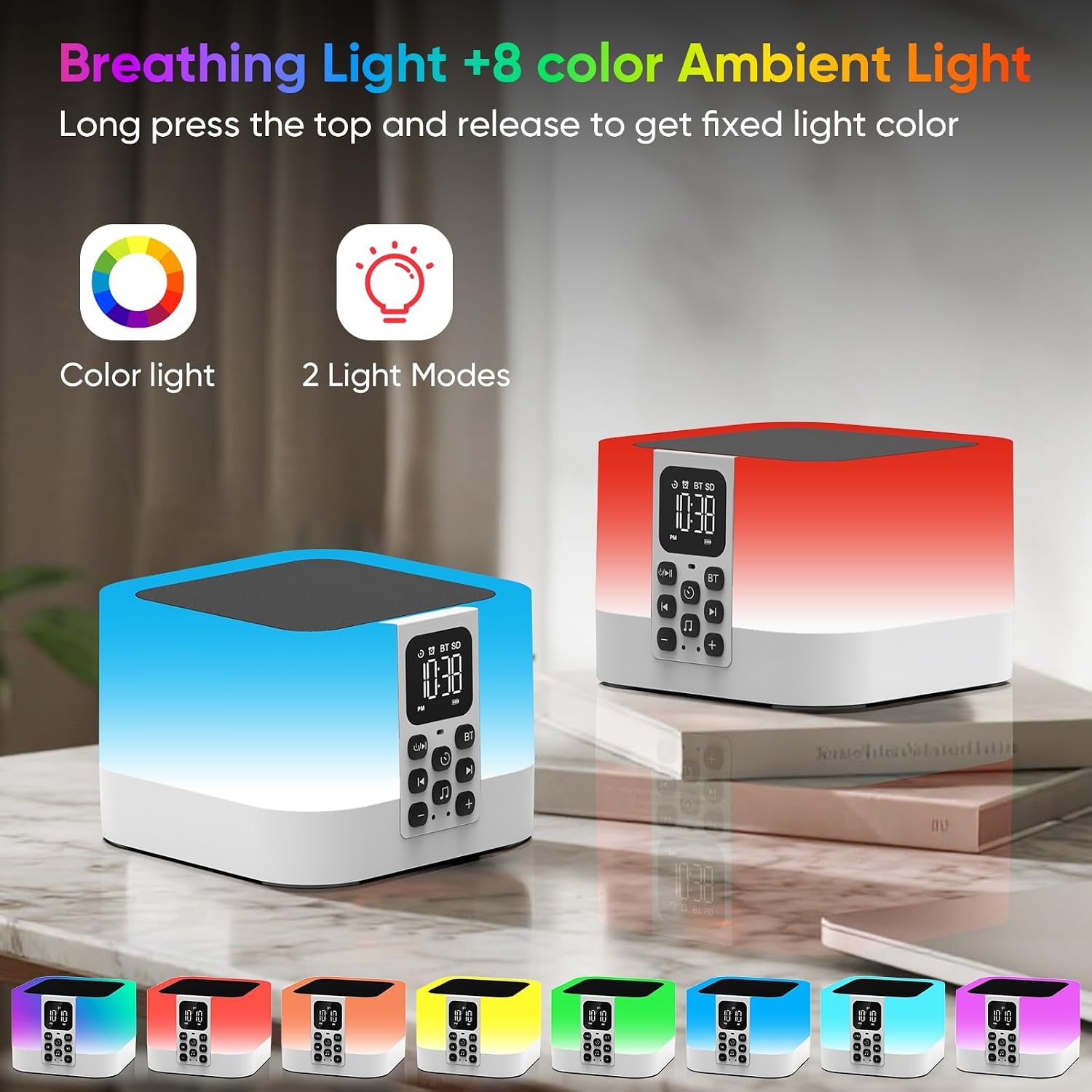 Draagbare Bluetooth Speaker 4-in-1 | Nachtlampje & Wekker met Witte Ruis | 57% Korting