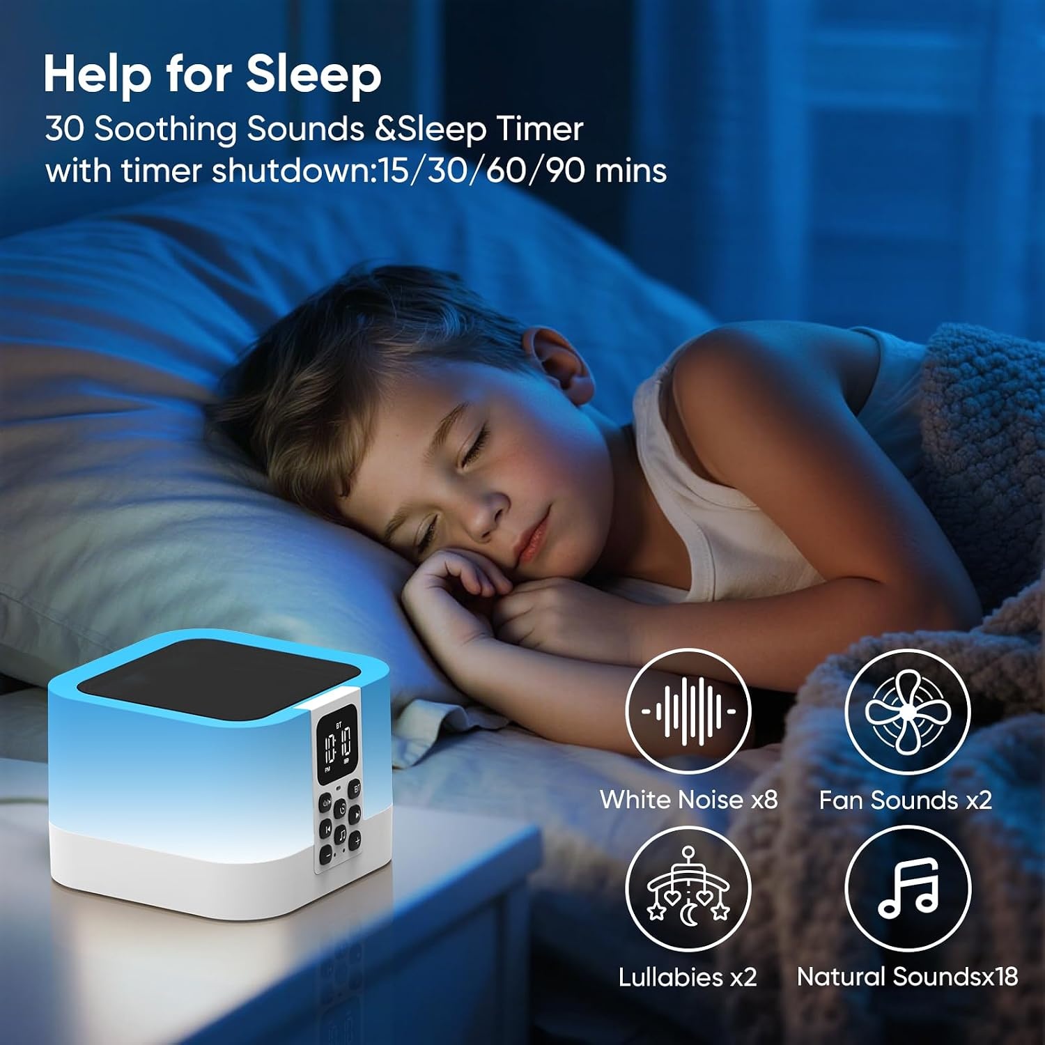 Draagbare Bluetooth Speaker 4-in-1 | Nachtlampje & Wekker met Witte Ruis | 57% Korting