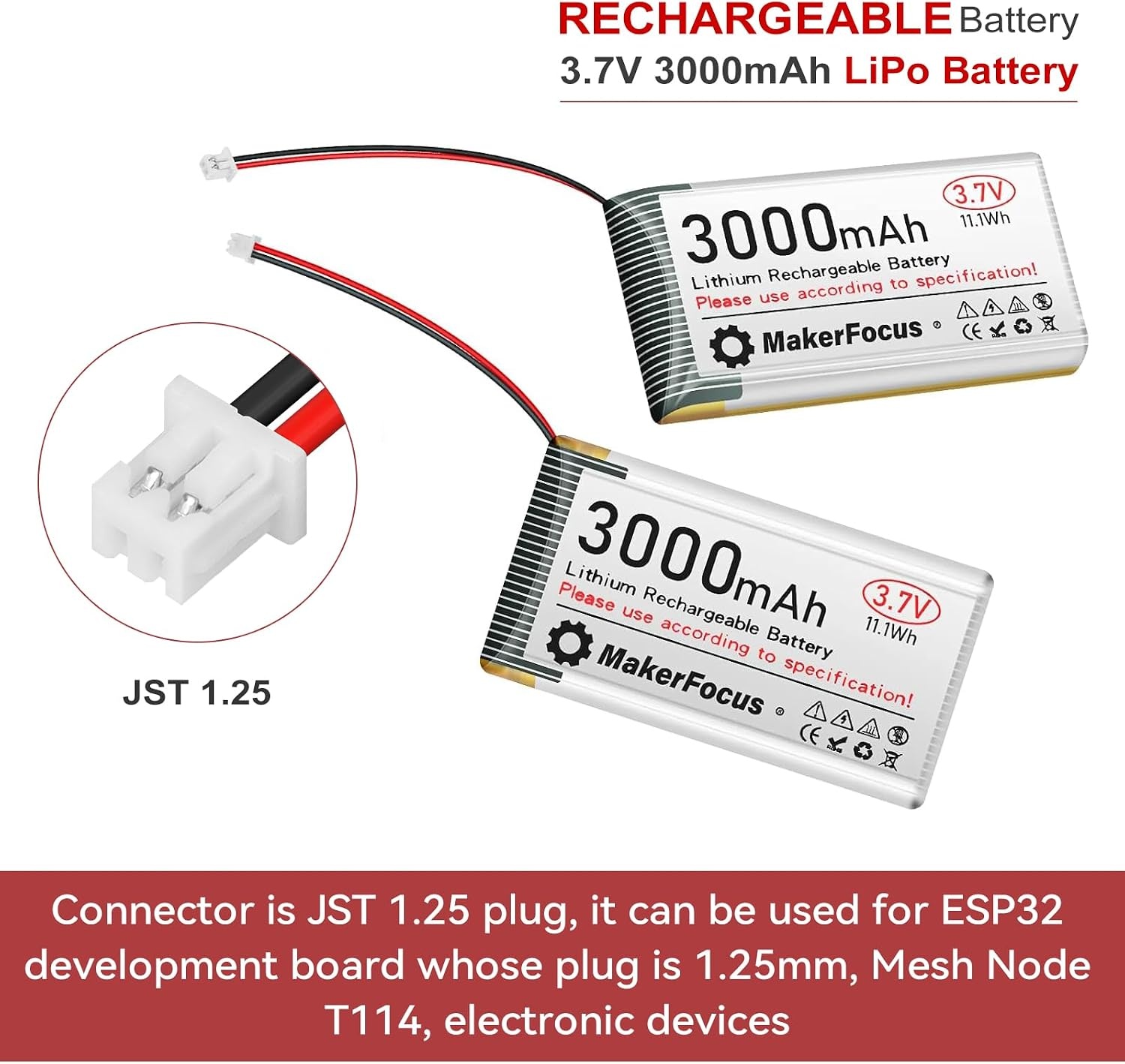 2x 3000mAh Lithium Polymeer Batterij voor ESP32 (3,7V) | 40% Korting