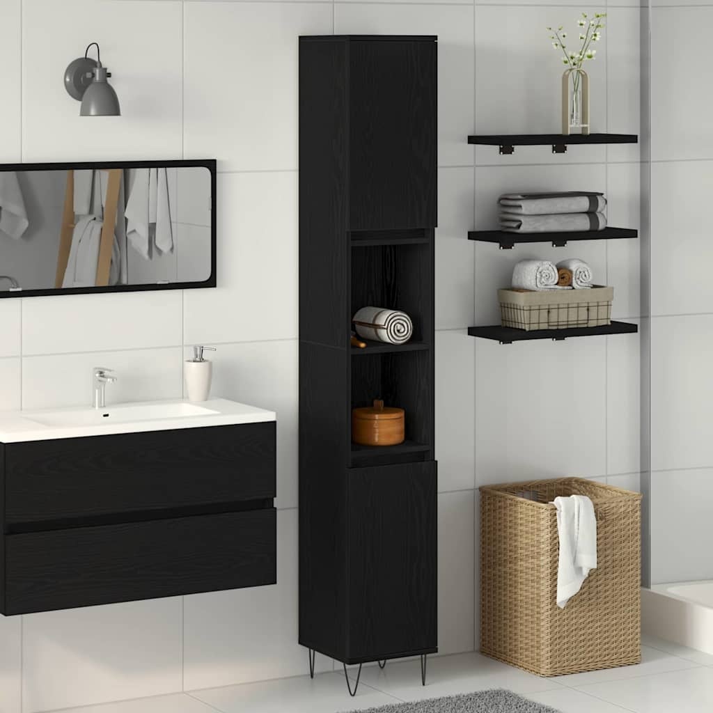 Badkamerkast Zwart Eiken 30x30x190cm - 59% Korting
