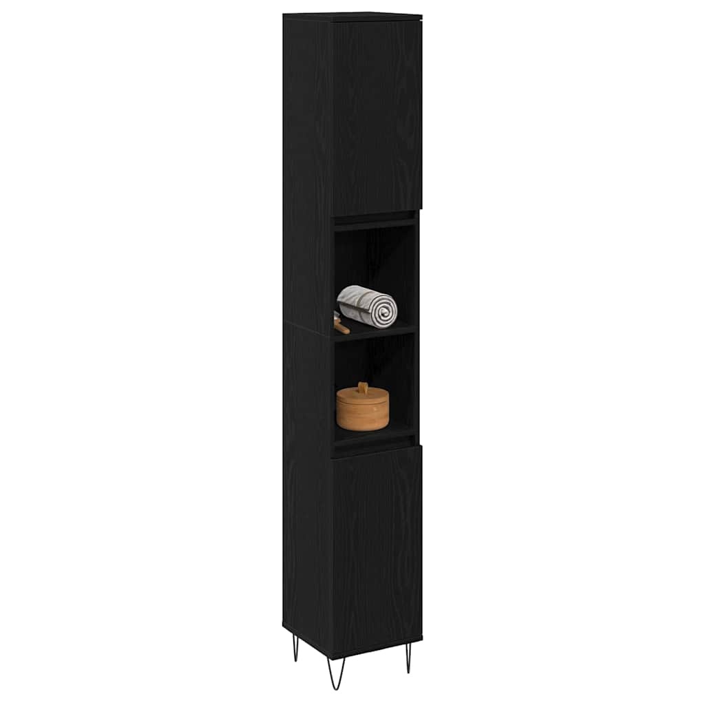 Badkamerkast Zwart Eiken 30x30x190cm - 59% Korting