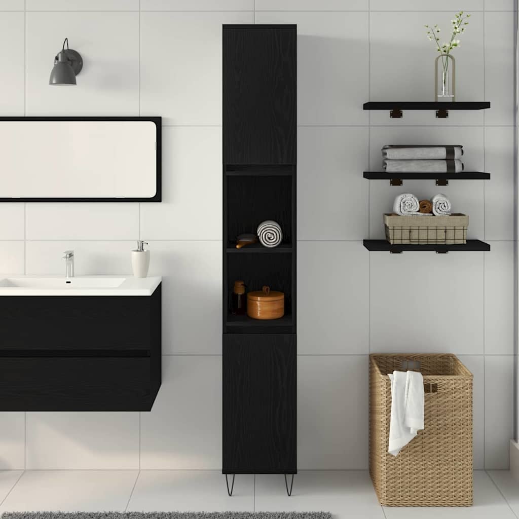 Badkamerkast Zwart Eiken 30x30x190cm - 59% Korting