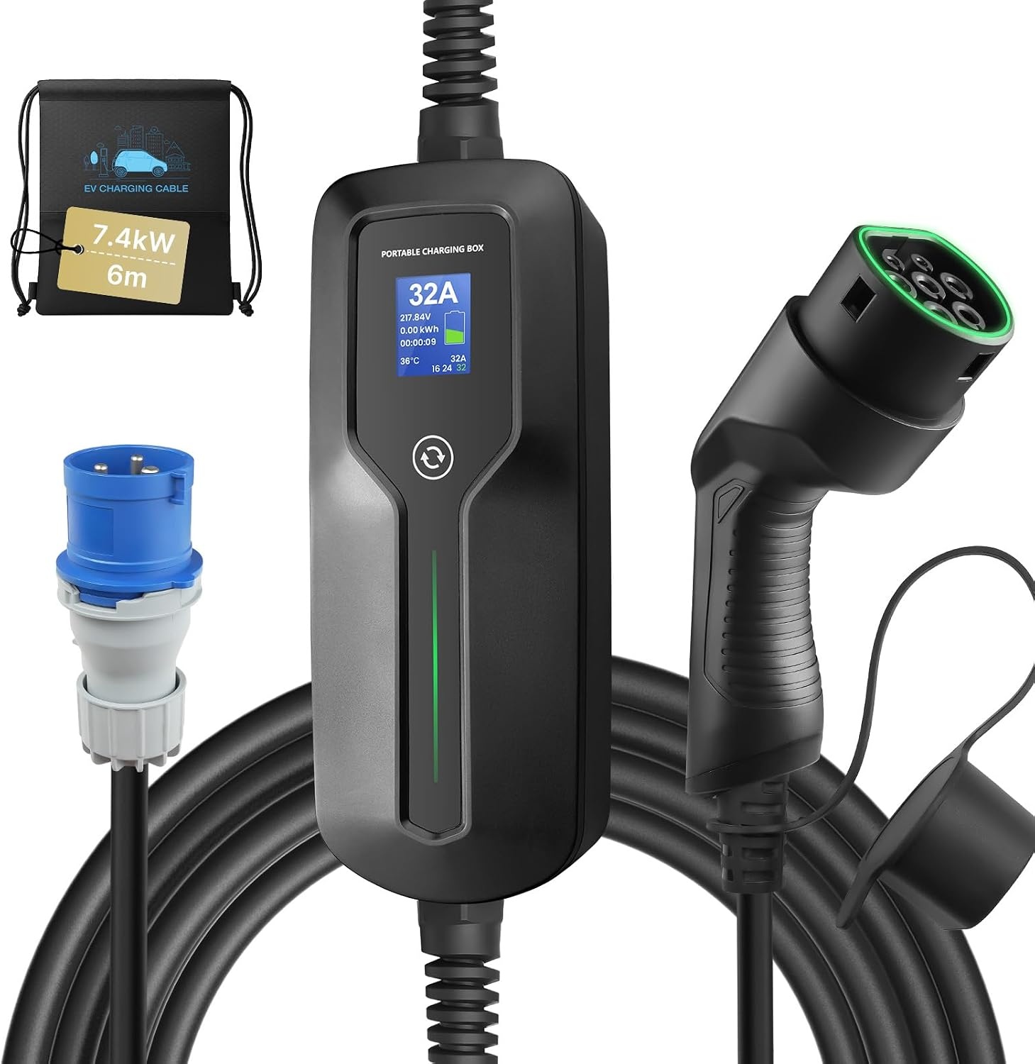 Morec Draagbare EV Oplader Type 2 | 16/24/32A CEE | 35% Korting