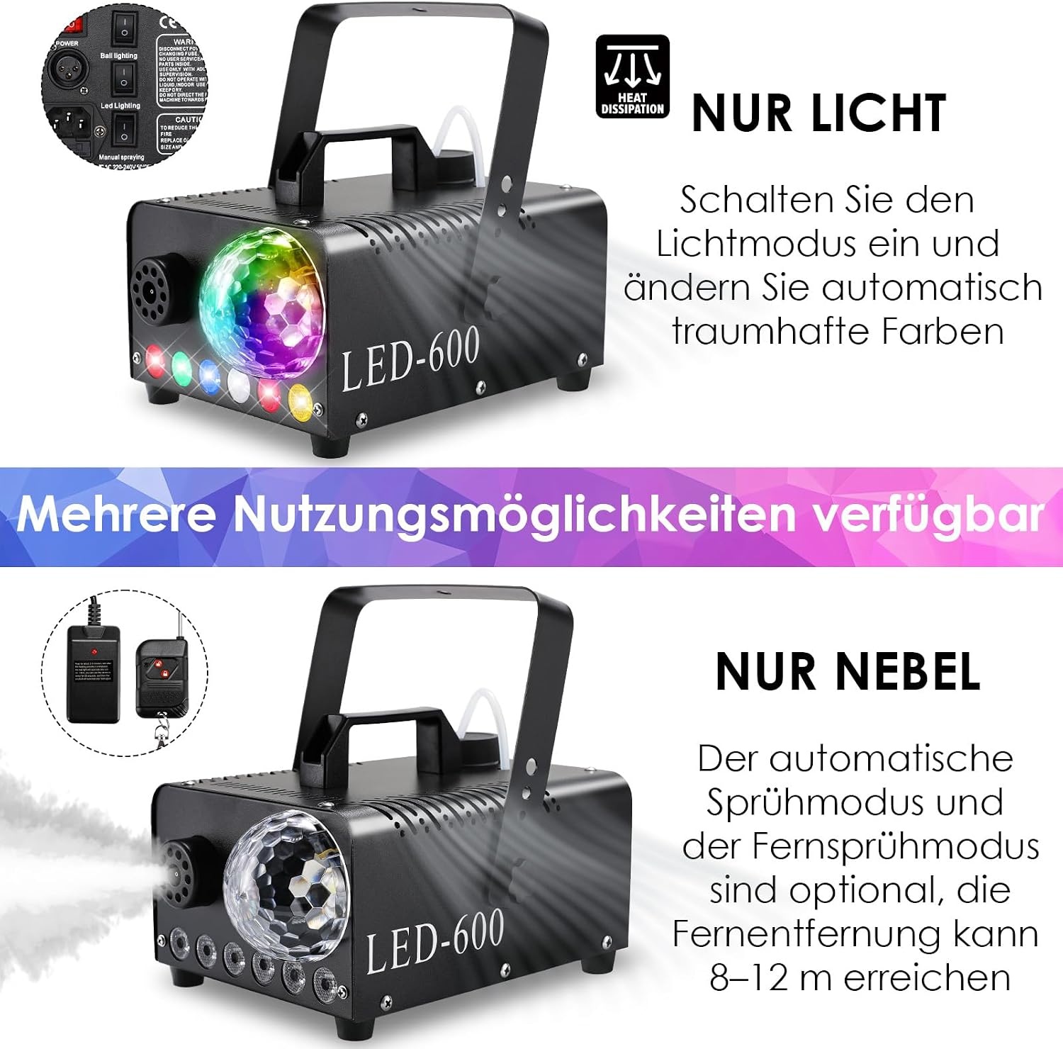 Krachtige Rookmachine met Discobal & RGB Licht - 600W
