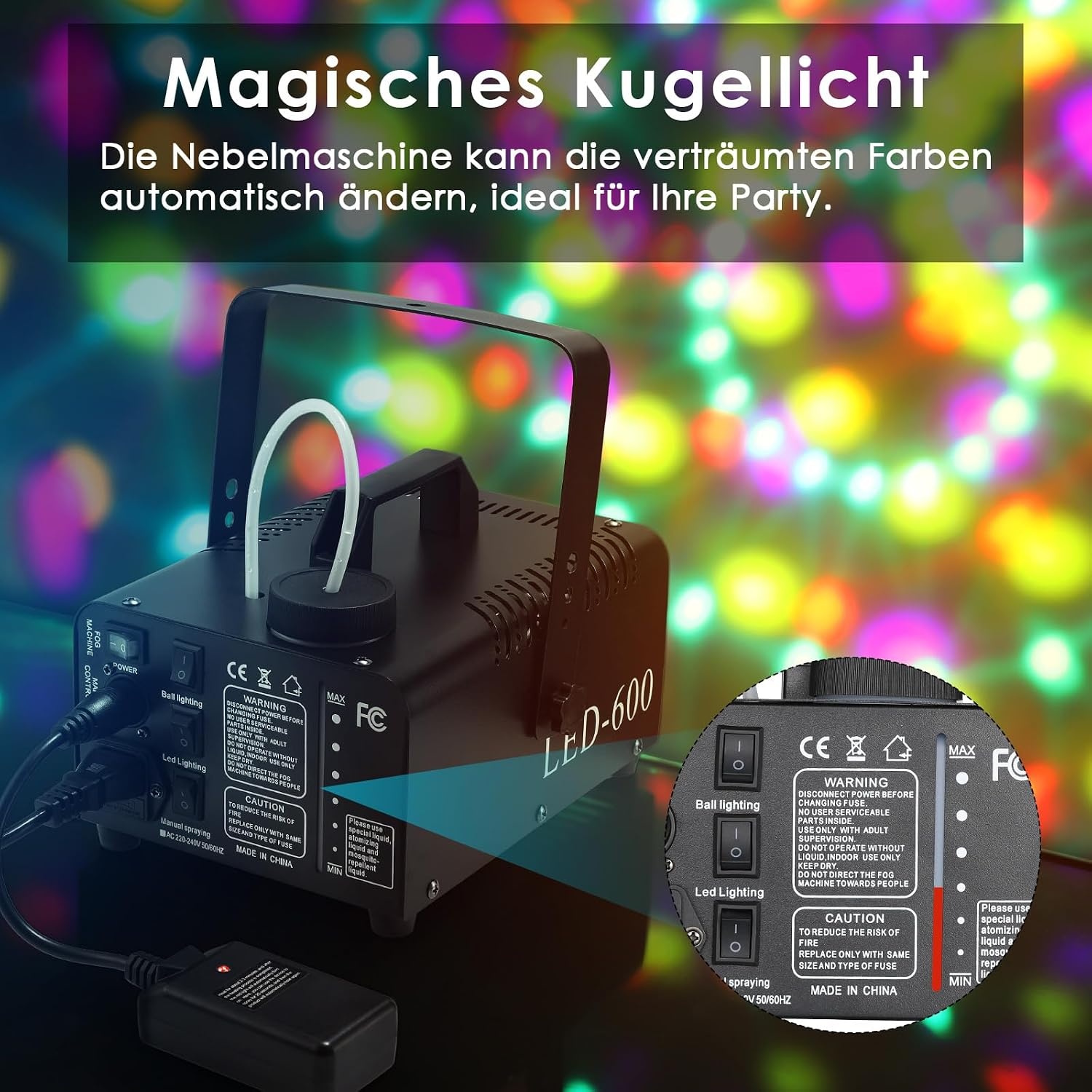 Krachtige Rookmachine met Discobal & RGB Licht - 600W