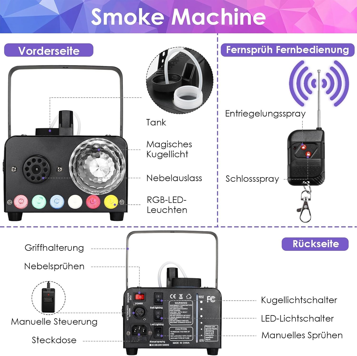 Rookmachine met Discobal & 6 RGB LED's - 600W - 29% Korting