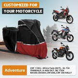 Motorhoes, outdoor, geschikt voor Honda Adventure Model CRF1100L Africa Twin CB500X, 420D Oxford-stof, waterdichte motorhoes, afdekzeil, weerbestendig, motorhoes, zeil, zwart en rood