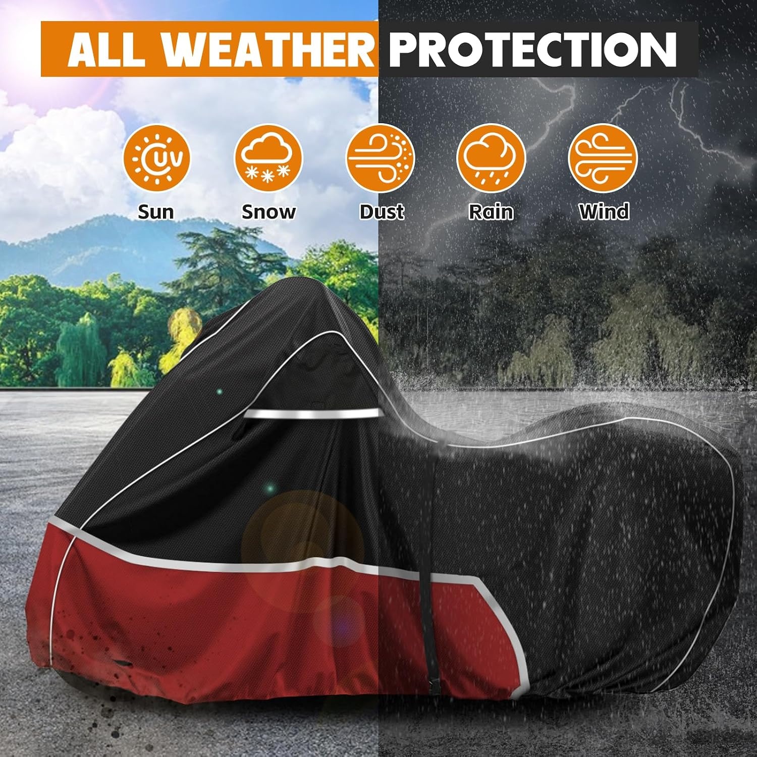 Motorhoes, outdoor, geschikt voor Honda Adventure Model CRF1100L Africa Twin CB500X, 420D Oxford-stof, waterdichte motorhoes, afdekzeil, weerbestendig, motorhoes, zeil, zwart en rood