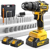 Perceuse visseuse à batterie 21 V, lot de 2 batteries de 2,0 Ah, Max 55 Nm, 23 + 3 réglages de couple, mandrin de 10 mm, 2 vitesses, lumière LED, 24 accessoires, pour réparation, bricolage