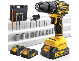 Perceuse visseuse à batterie 21 V, lot de 2 batteries de 2,0 Ah, Max 55 Nm, 23 + 3 réglages de couple, mandrin de 10 mm, 2 vitesses, lumière LED, 24 accessoires, pour réparation, bricolage