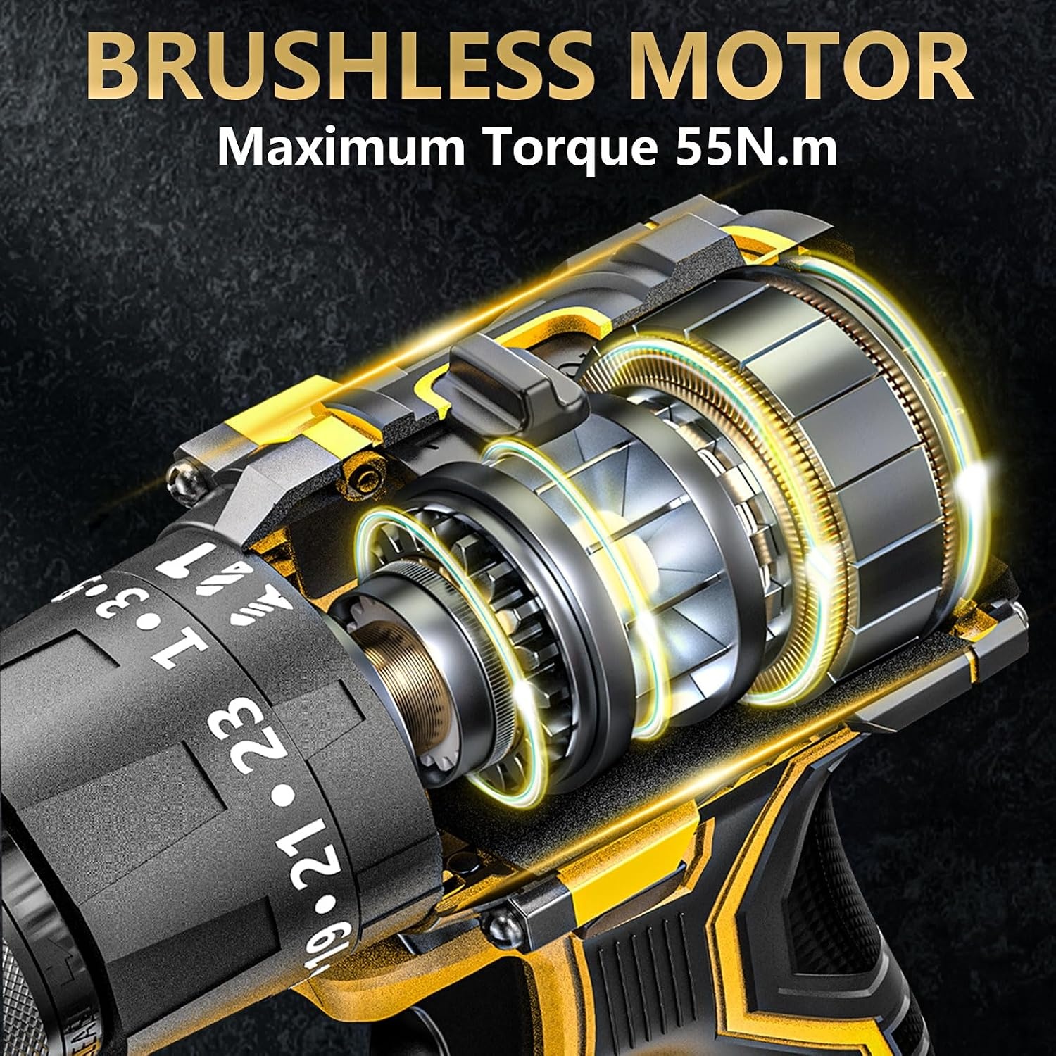 Perceuse visseuse à batterie 21 V, lot de 2 batteries de 2,0 Ah, Max 55 Nm, 23 + 3 réglages de couple, mandrin de 10 mm, 2 vitesses, lumière LED, 24 accessoires, pour réparation, bricolage