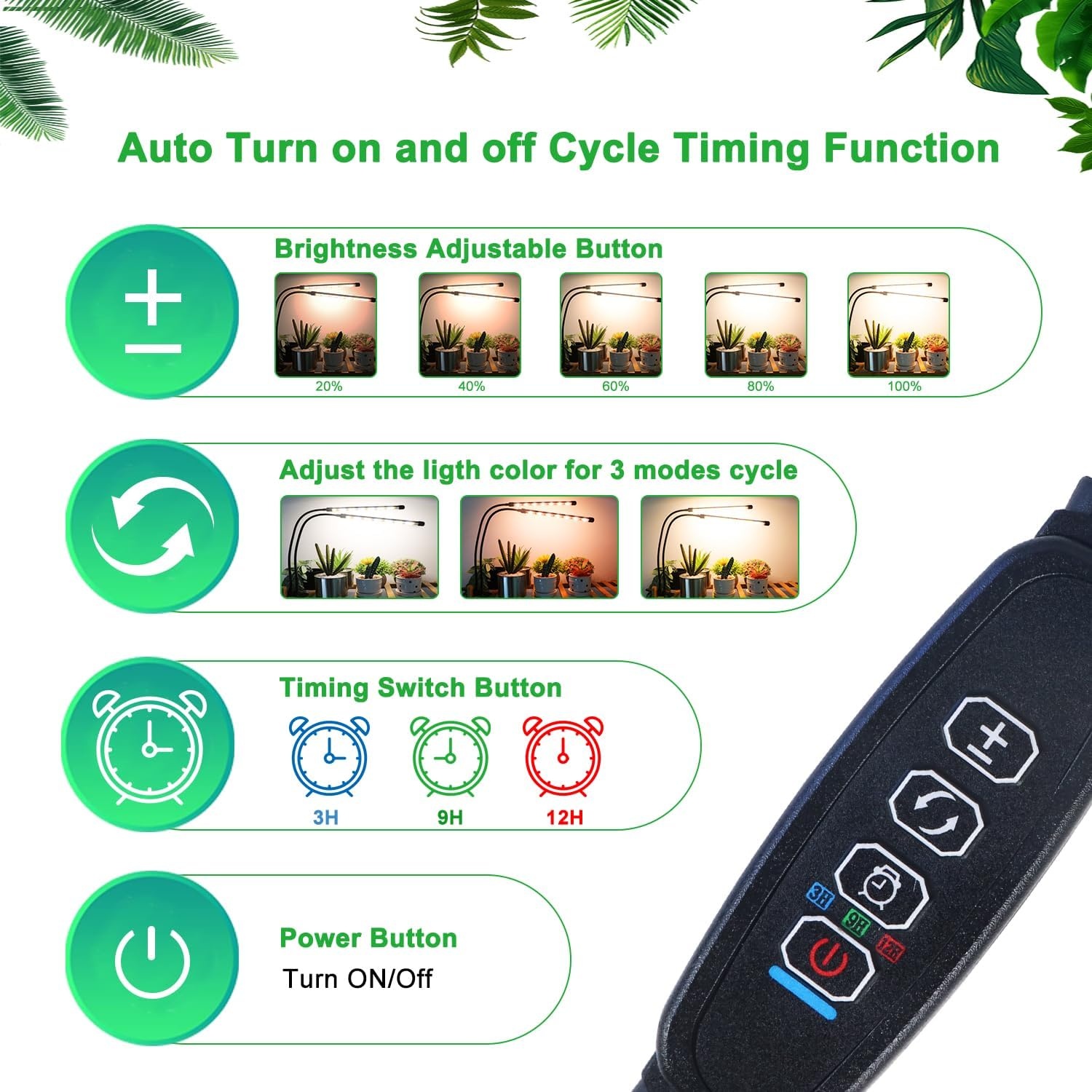 LED Groeilamp voor Planten, 4-kops Volledig Spectrum met Timer - 33% Korting
