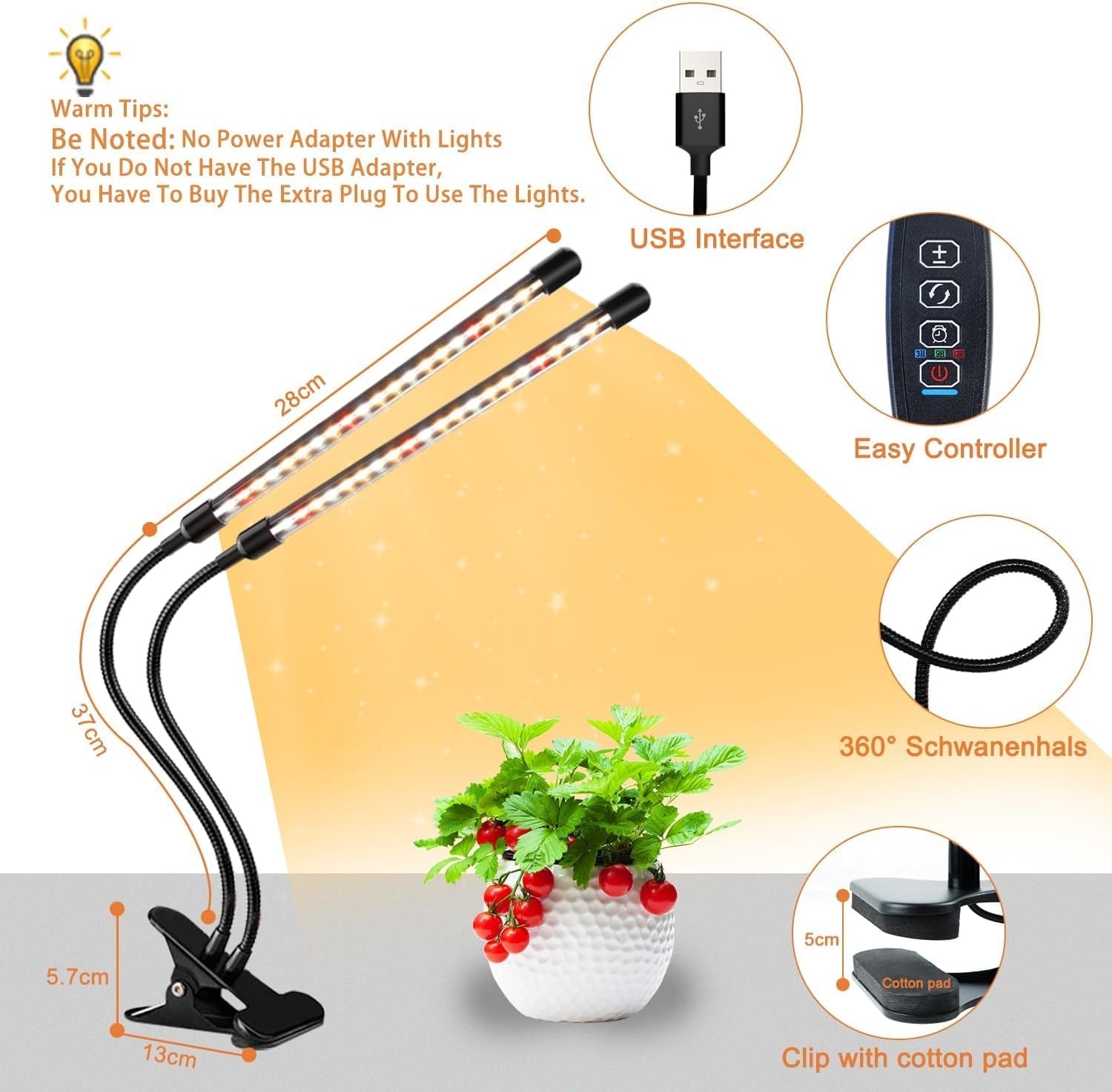 LED Groeilamp voor Planten, 4-kops Volledig Spectrum met Timer - 33% Korting