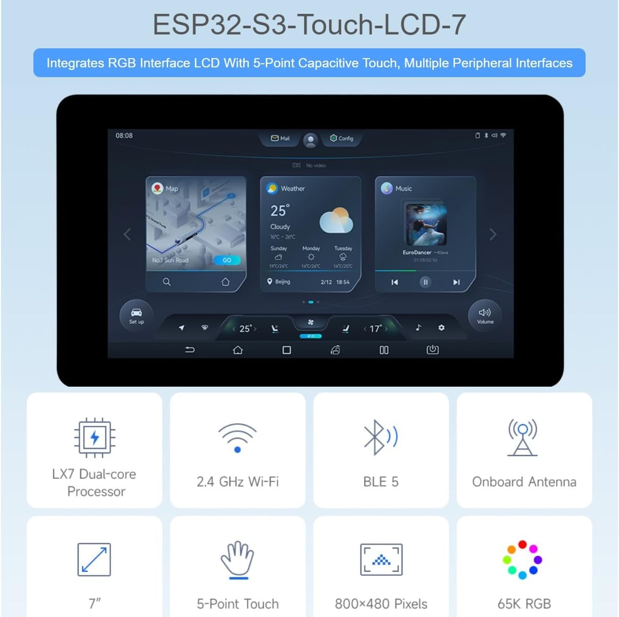 ESP32-S3 Ontwikkelbord met 7" Touchscreen - 29% Korting