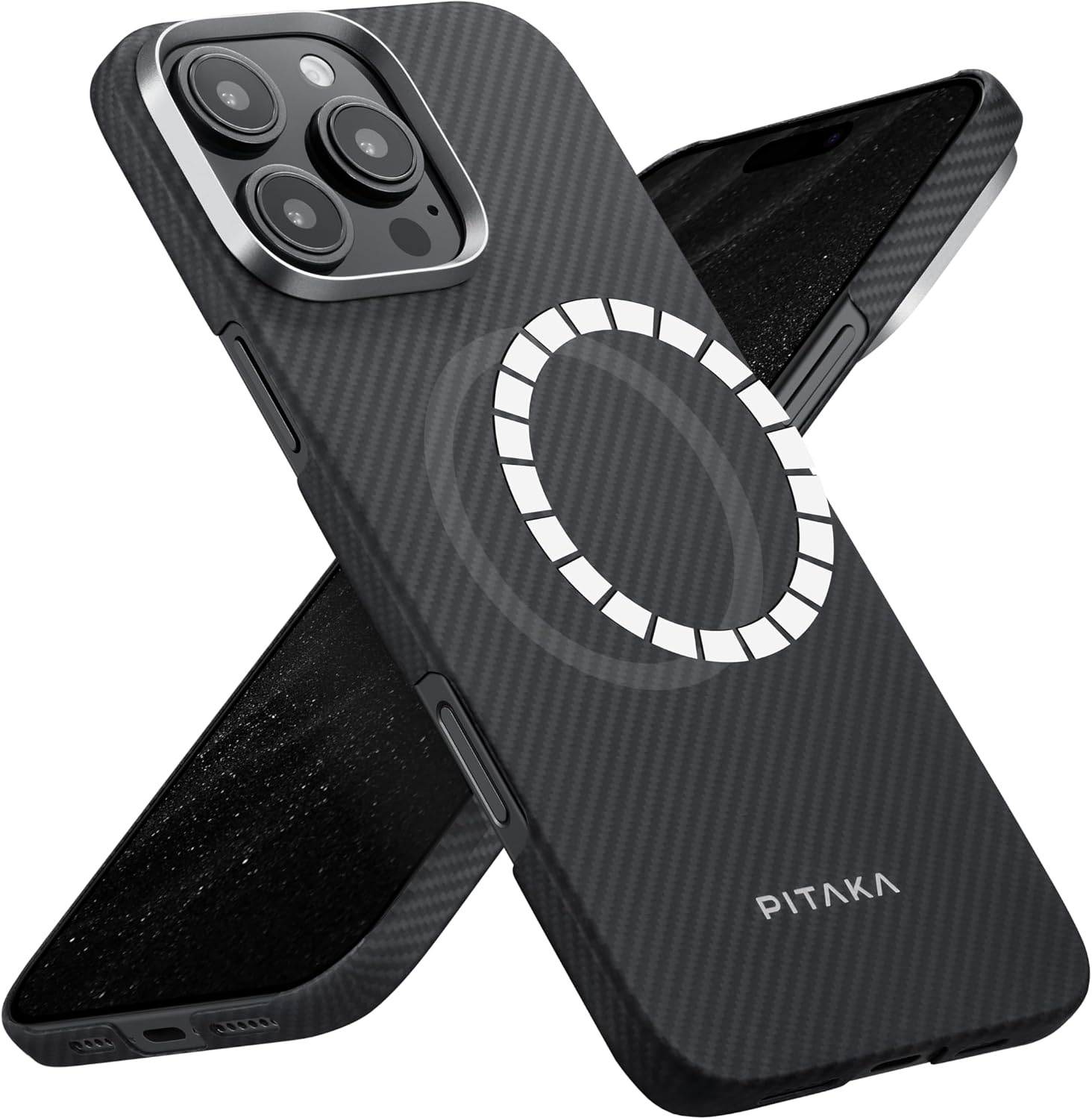 iPhone 16 Pro Hoesje: Ultradun Aramide Magsafe Zwart/Grijs