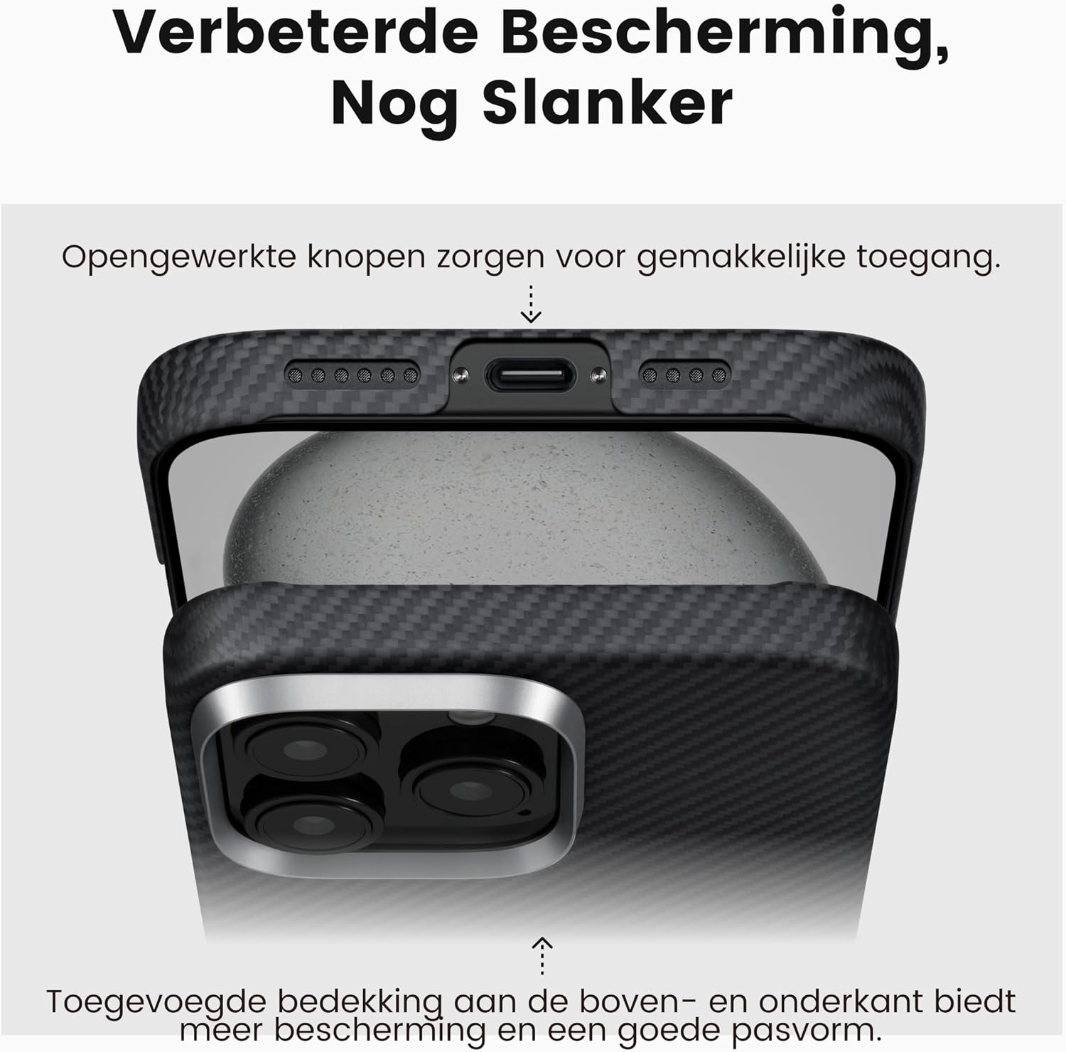 iPhone 16 Pro Hoesje: Ultradun Aramide Magsafe Zwart/Grijs