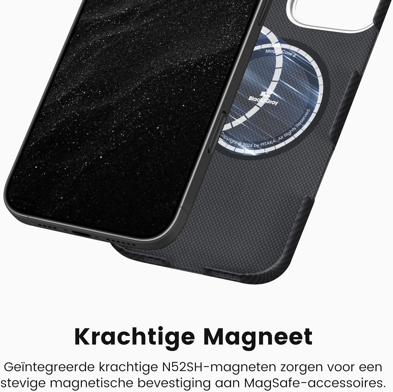 iPhone 16 Pro Hoesje: Ultradun Aramide Magsafe Zwart/Grijs