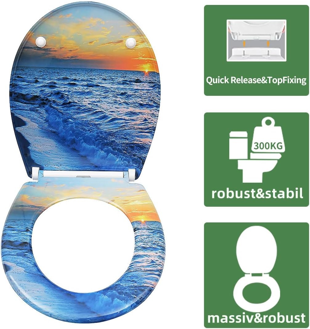 Duroplast Toilet Seat Soft Close -Quick Release Toilet Lid with Top Fixing,Various Patterns to Choose from (UF819-02)