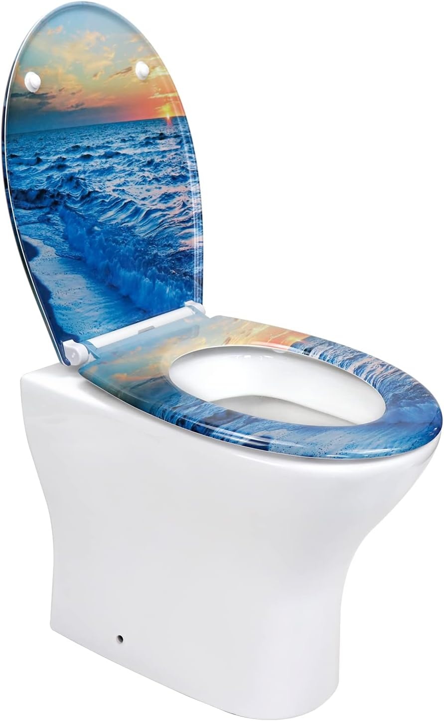 Duroplast Toilet Seat Soft Close -Quick Release Toilet Lid with Top Fixing,Various Patterns to Choose from (UF819-02)