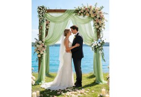 Set van 2 Groene Chiffon Gordijnen 75x600cm - Decoratie