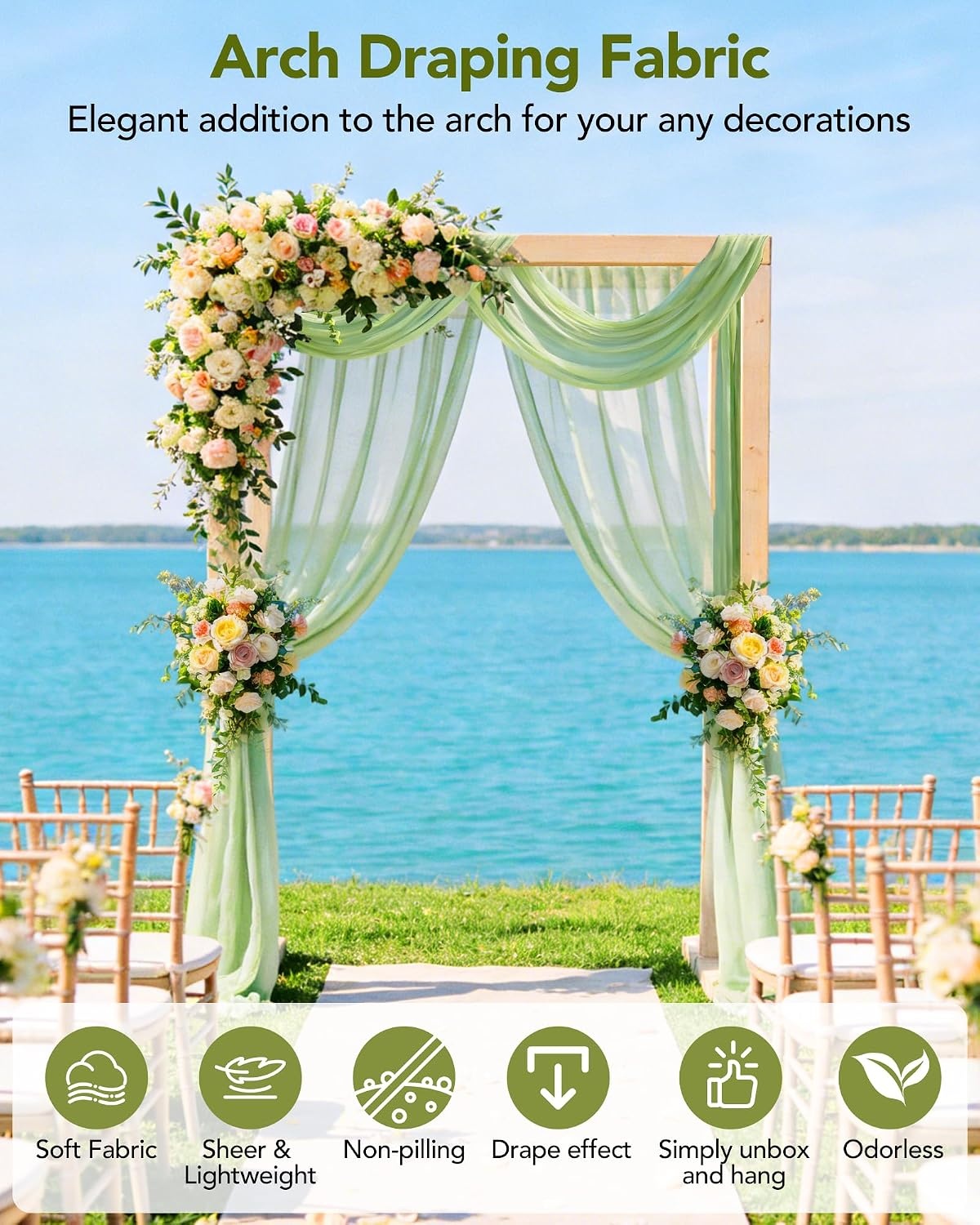 Set van 2 Groene Chiffon Gordijnen 75x600cm (28% Korting)