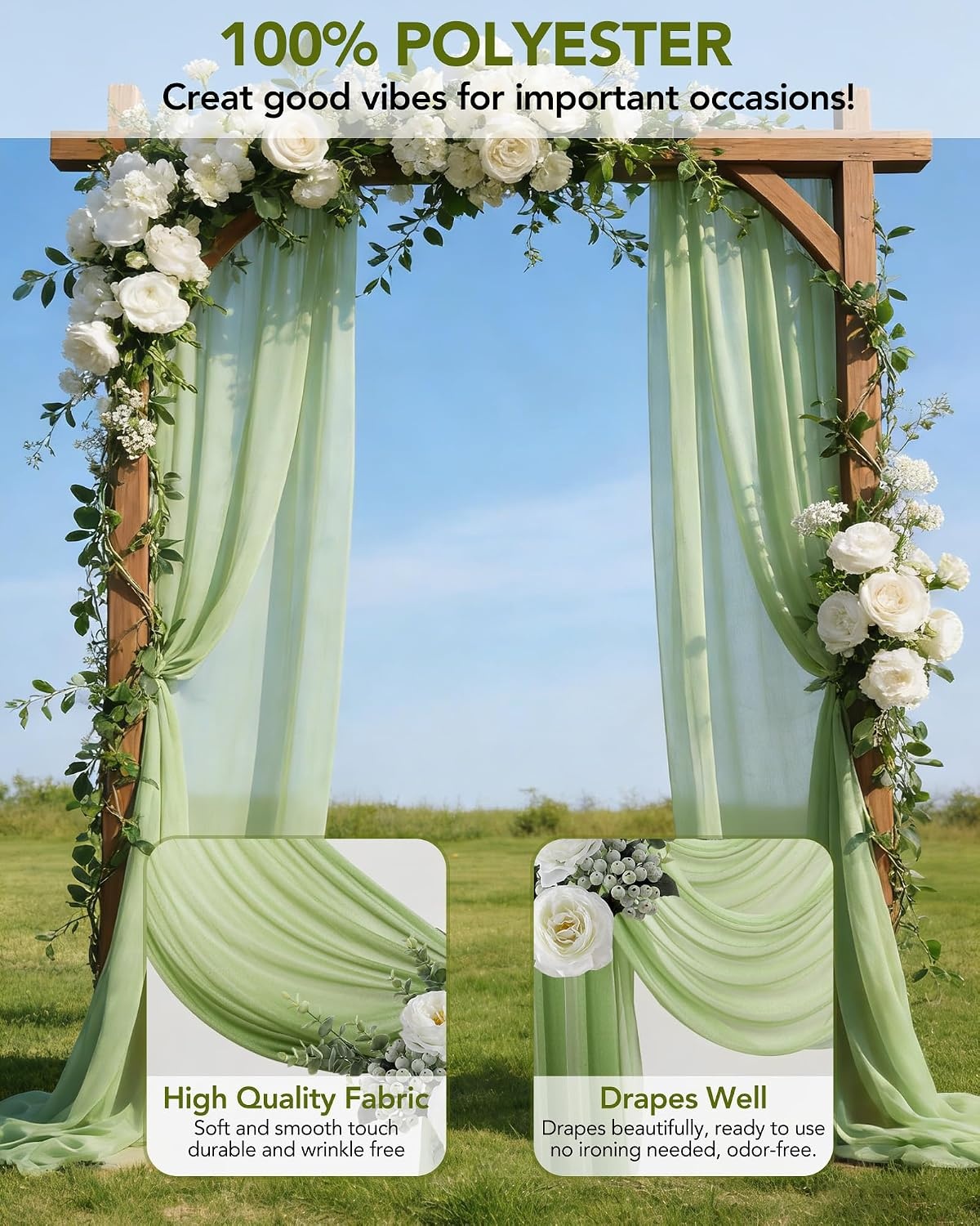 Set van 2 Groene Chiffon Gordijnen 75x600cm (28% Korting)