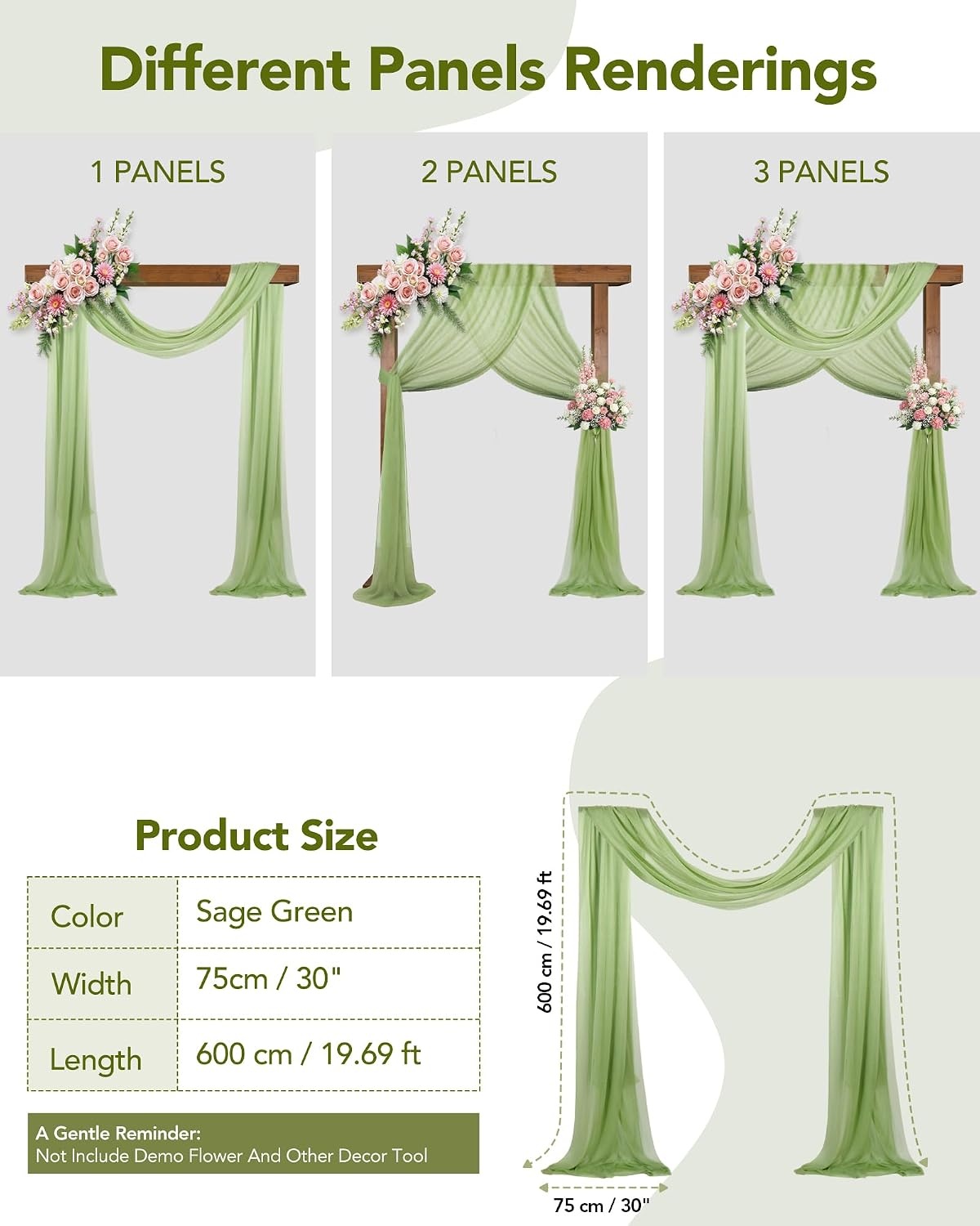 Set van 2 Groene Chiffon Gordijnen 75x600cm (28% Korting)
